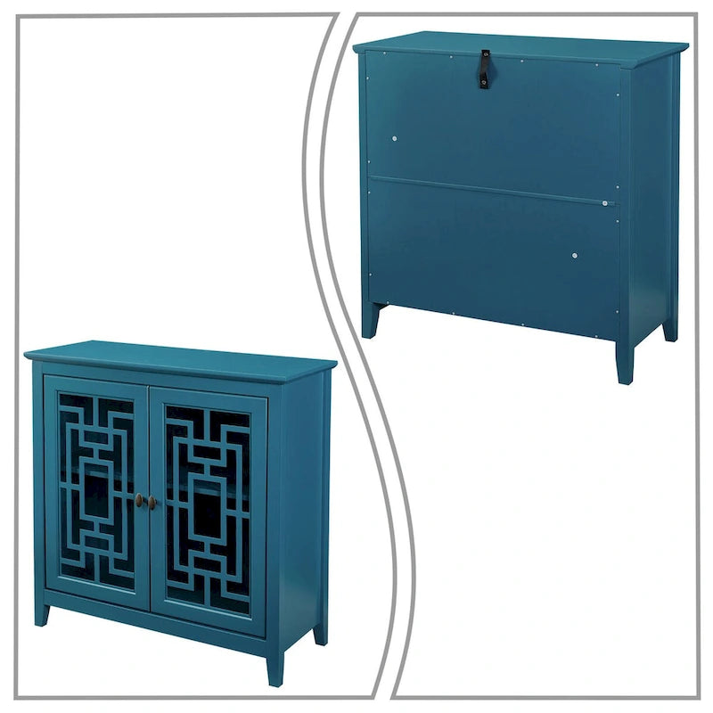 Credenza in legno tradizionale stile vintage, blu ottanio