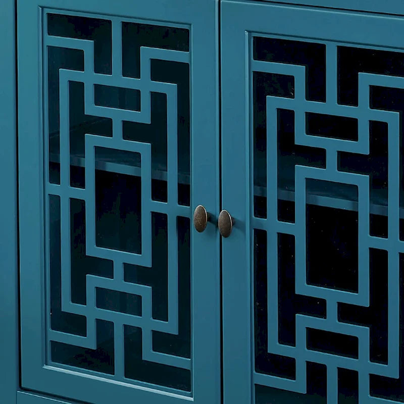 Credenza in legno tradizionale stile vintage, blu ottanio