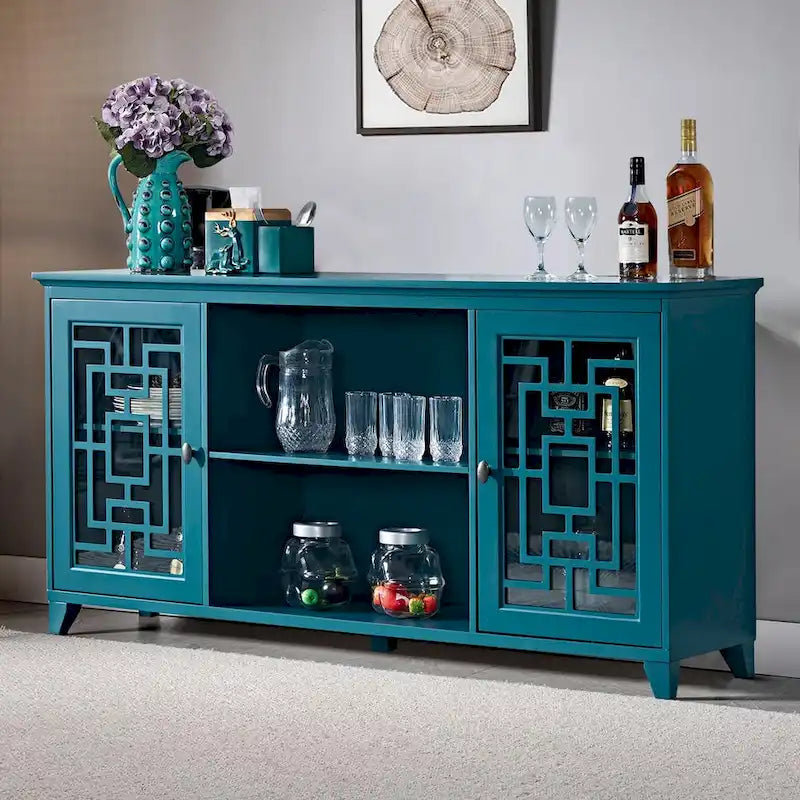 Credenza in legno tradizionale stile vintage, blu ottanio