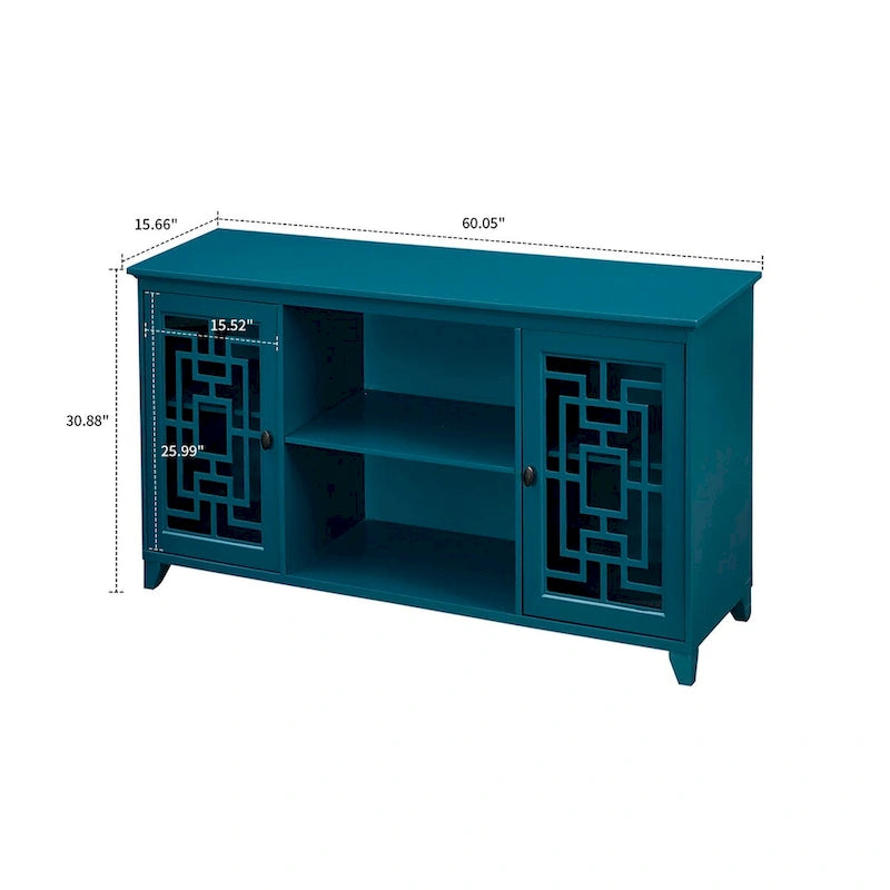 Credenza in legno tradizionale stile vintage, blu ottanio