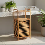 Bathroom Laundry Basket Bamboo Storage Basket with 2-tier Shelf 17.32 x 13 x 37.8 inch