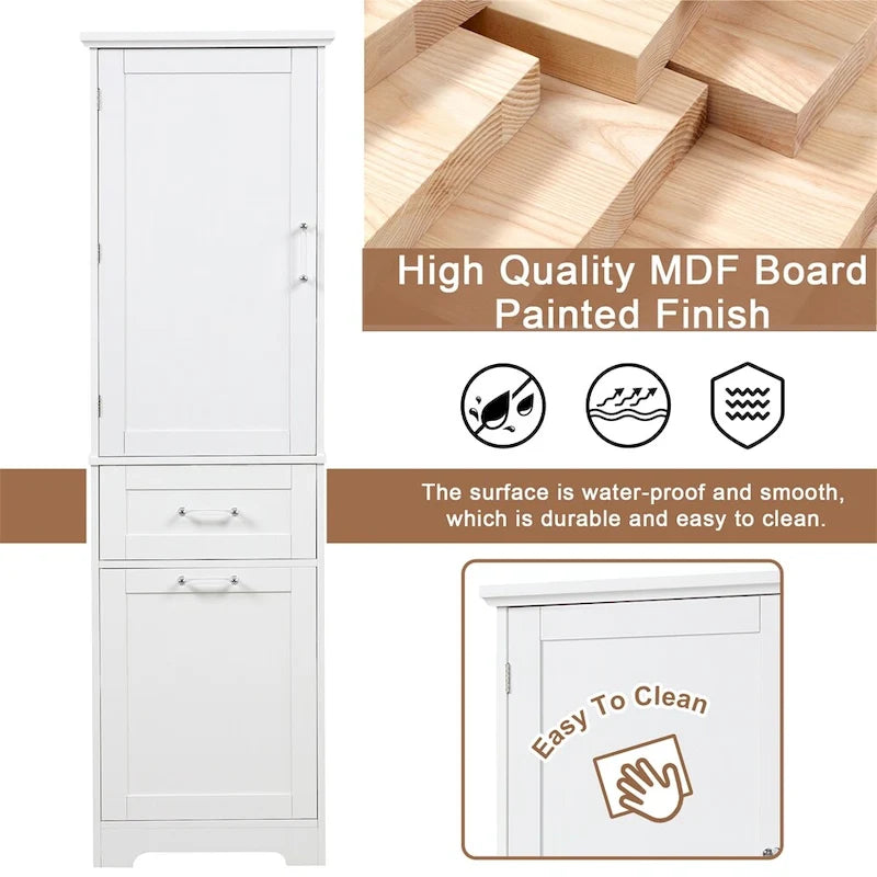 Armadietto Alto da Bagno, Armadietto Autoportante con Cassetti