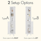 Mobiletto da bagno alto 67 pollici con ripiani regolabili 1 anta, armadietto da terra con sistema antiribaltamento, vani aperti, colore bianco