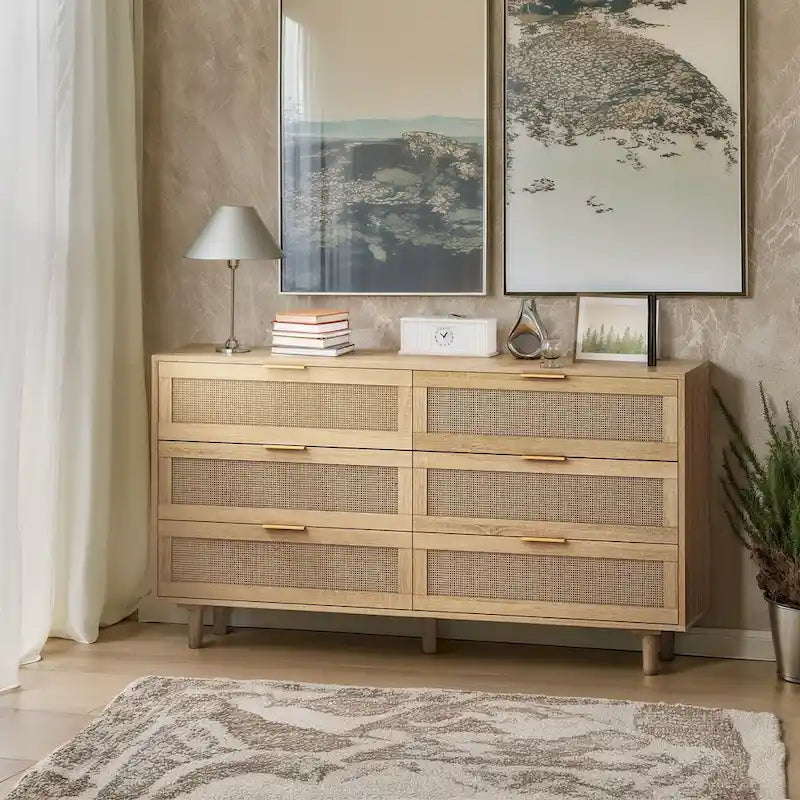 Cassettiera a 6 cassetti in rattan