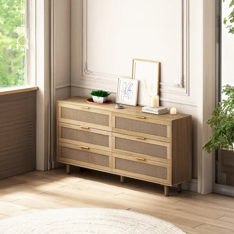 Cassettiera a 6 cassetti in rattan